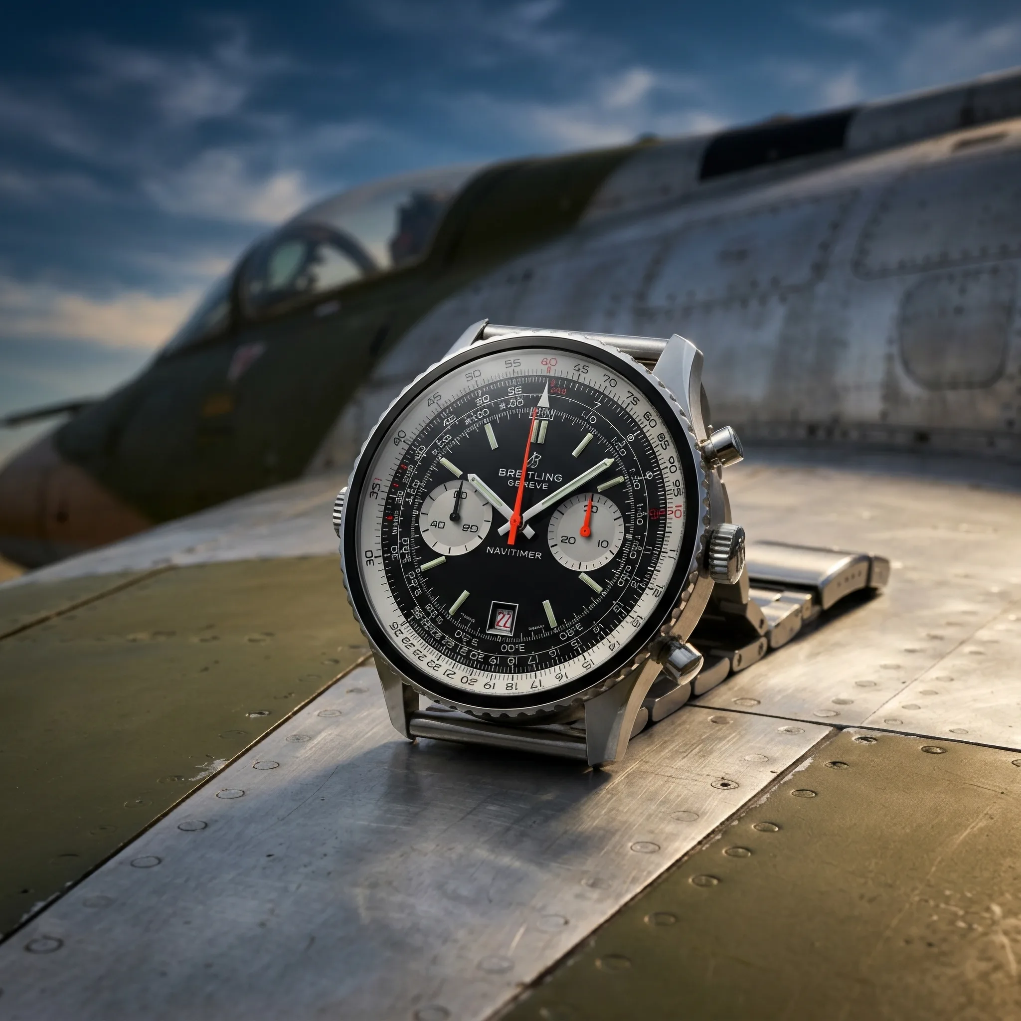 Breitling Navitimer Chrono-Matic Edelstahl Schwarz 1806 Sehr gut Stillleben