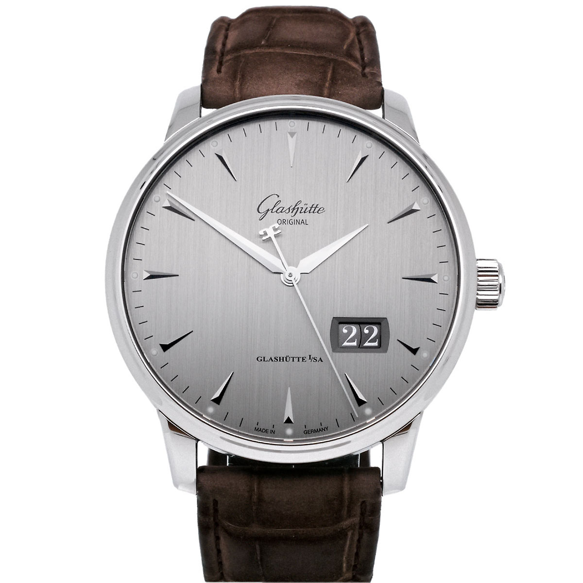GLASHUETTE ORIGINAL Senator Excellence Panoramadatum Panorama Date mit silbergrauem Zifferblatt Referenz 1-36-03-03-02-31