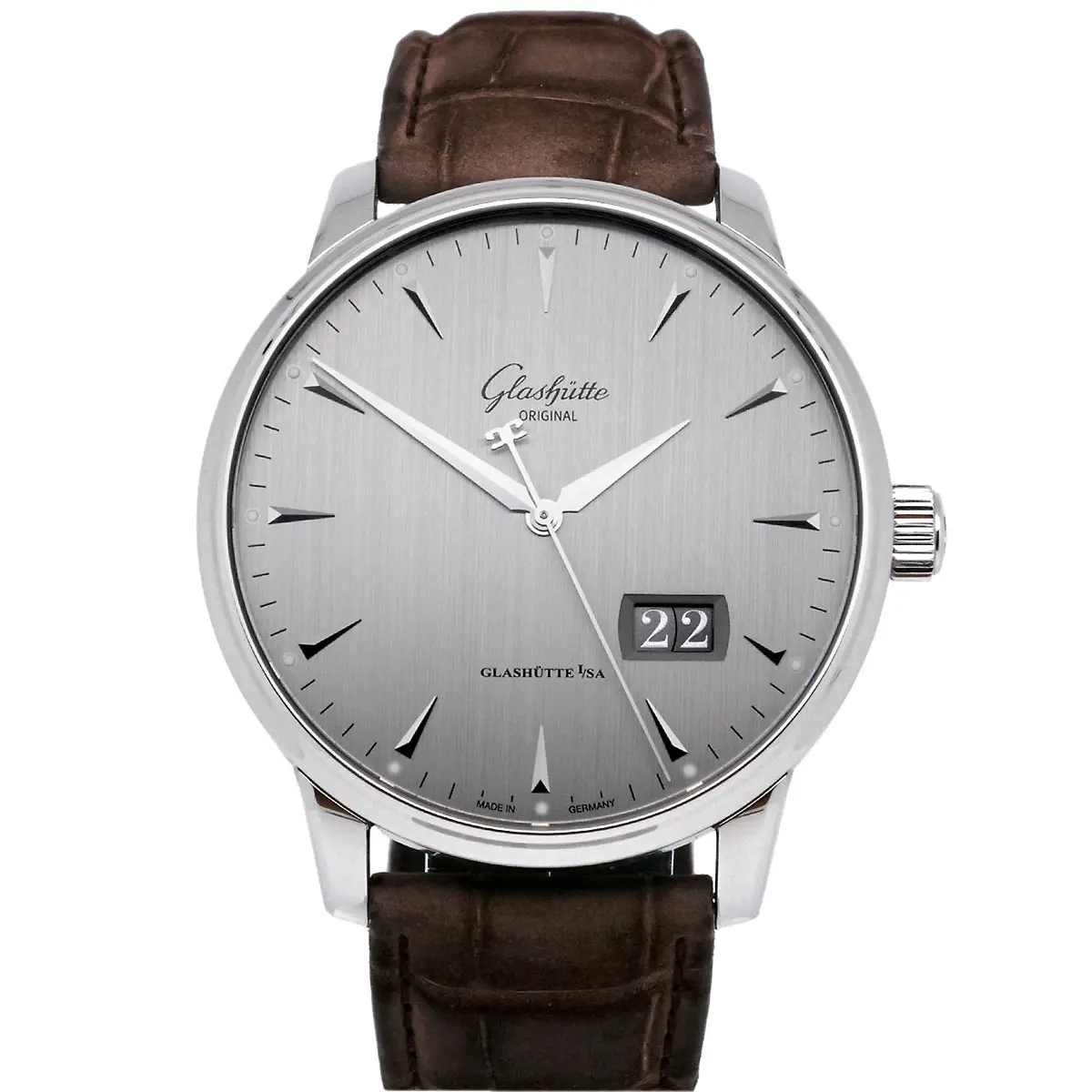 Glashütte Original Senator Excellence Edelstahl grau 1-36-03-03-02-31 neuwertig Frontansicht