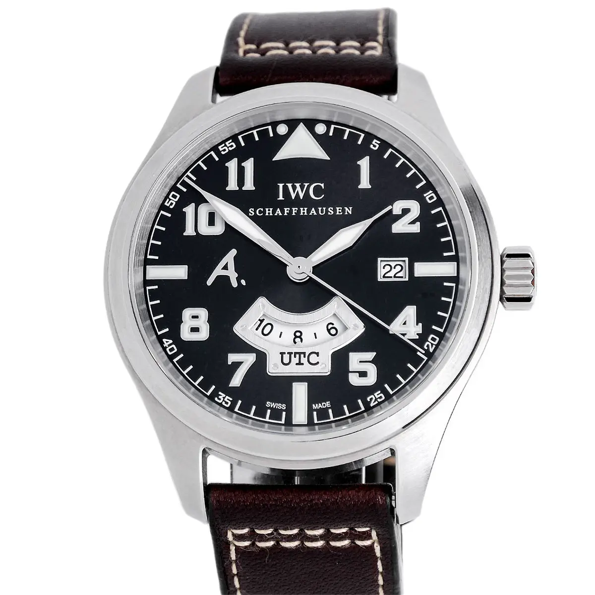 IWC Pilots Watch UTC Saint Exupery Edelstahl Braun IW326104 Sehr gut Frontalansicht