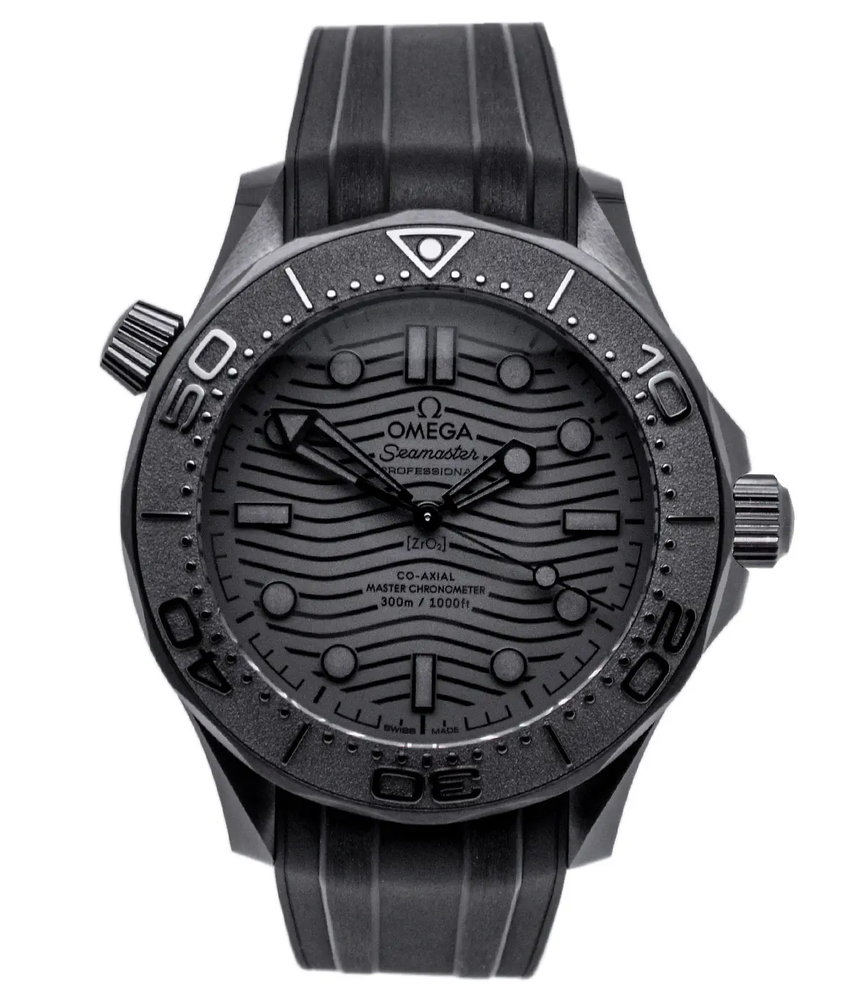 Omega Black Black Seamaster 300M Zifferblattansicht