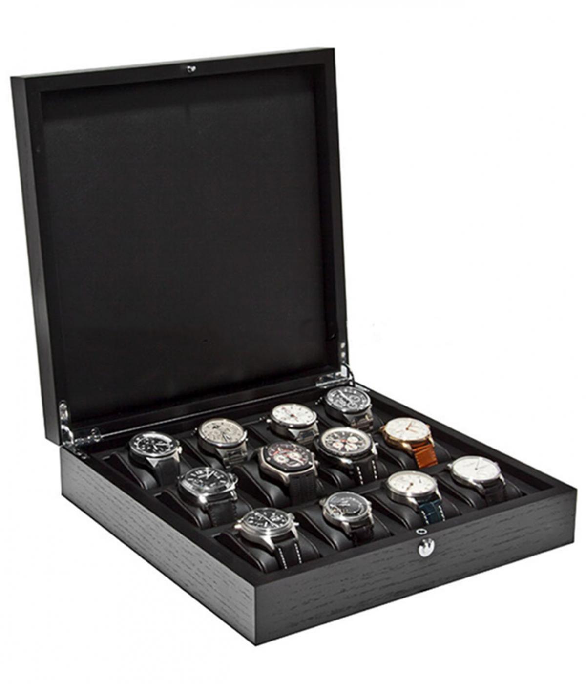 WATCH BOX | for 12 watches Ash wood matt black | Ref. L33B32H8-12 S