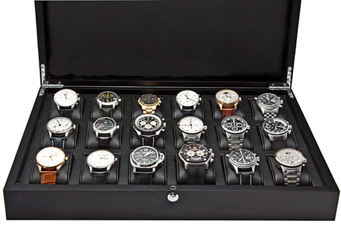 UHRENBOX | for 18 watches ash wood matt black | Ref. L46B33H8-18 S - Image 1