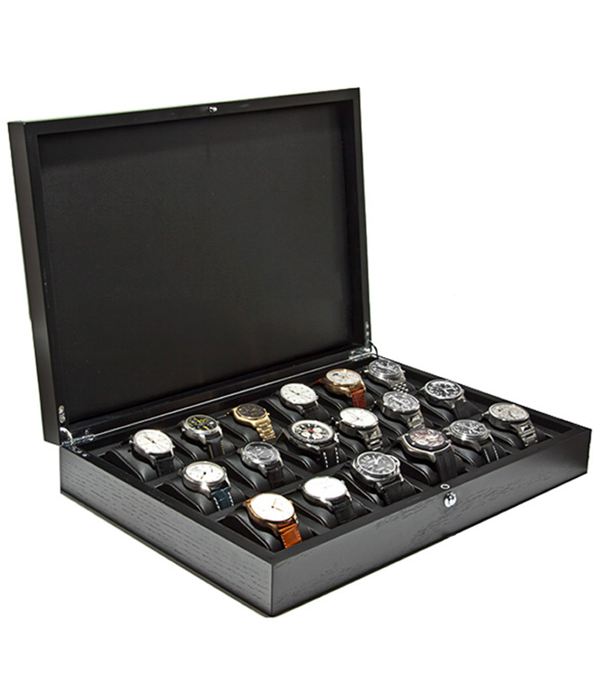UHRENBOX | for 18 watches ash wood matt black | Ref. L46B33H8-18 S