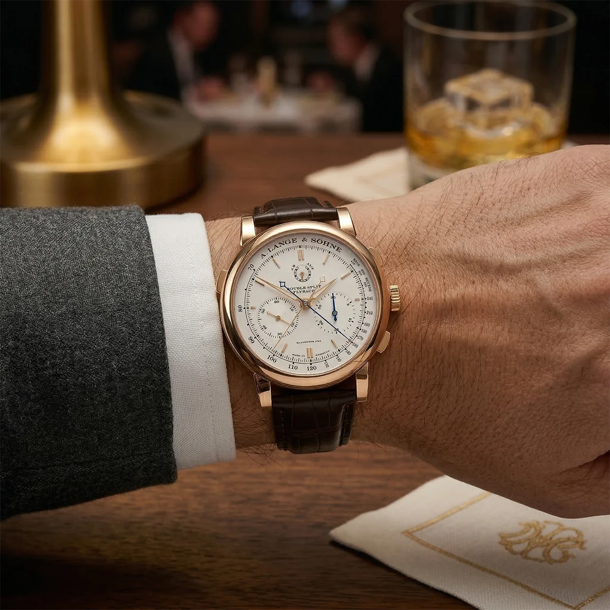 A. Lange & Söhne Double Split Roségold 404.032 NOS Wristshot