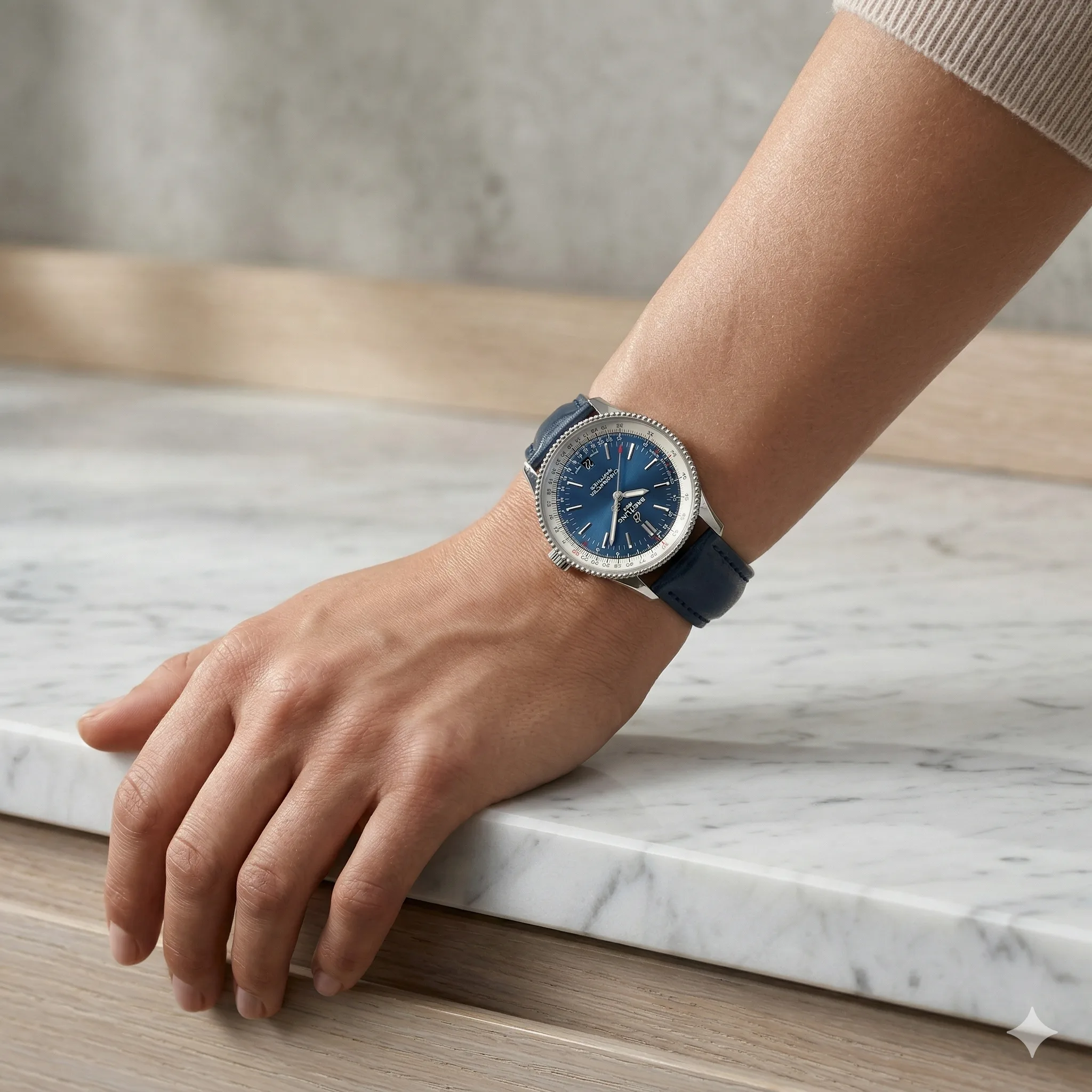 Breitling Navitimer 38 Edelstahl Blau A17325211C1P2 Sehr gut Wristshot