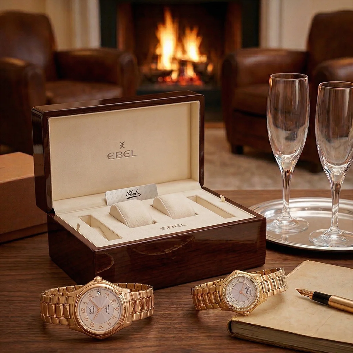 EBEL 1911 Jubiläums-Set Roségold Herren- und Damenuhr Stillleben