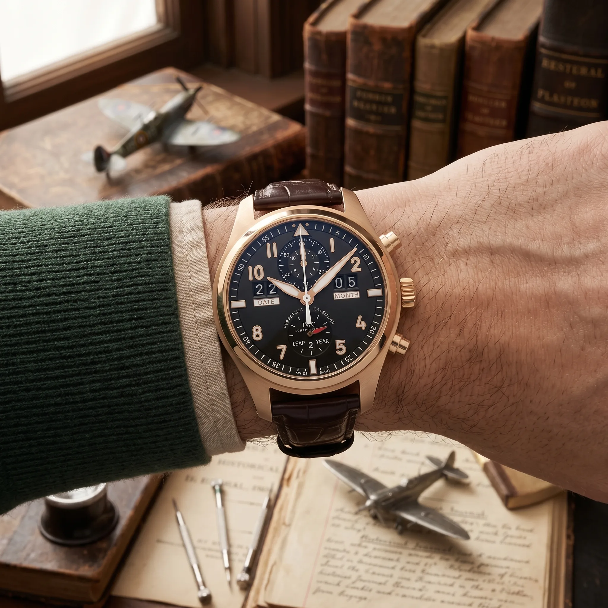 IWC Spitfire Perpetual Calendar Roségold IW379103 NOS Wristshot