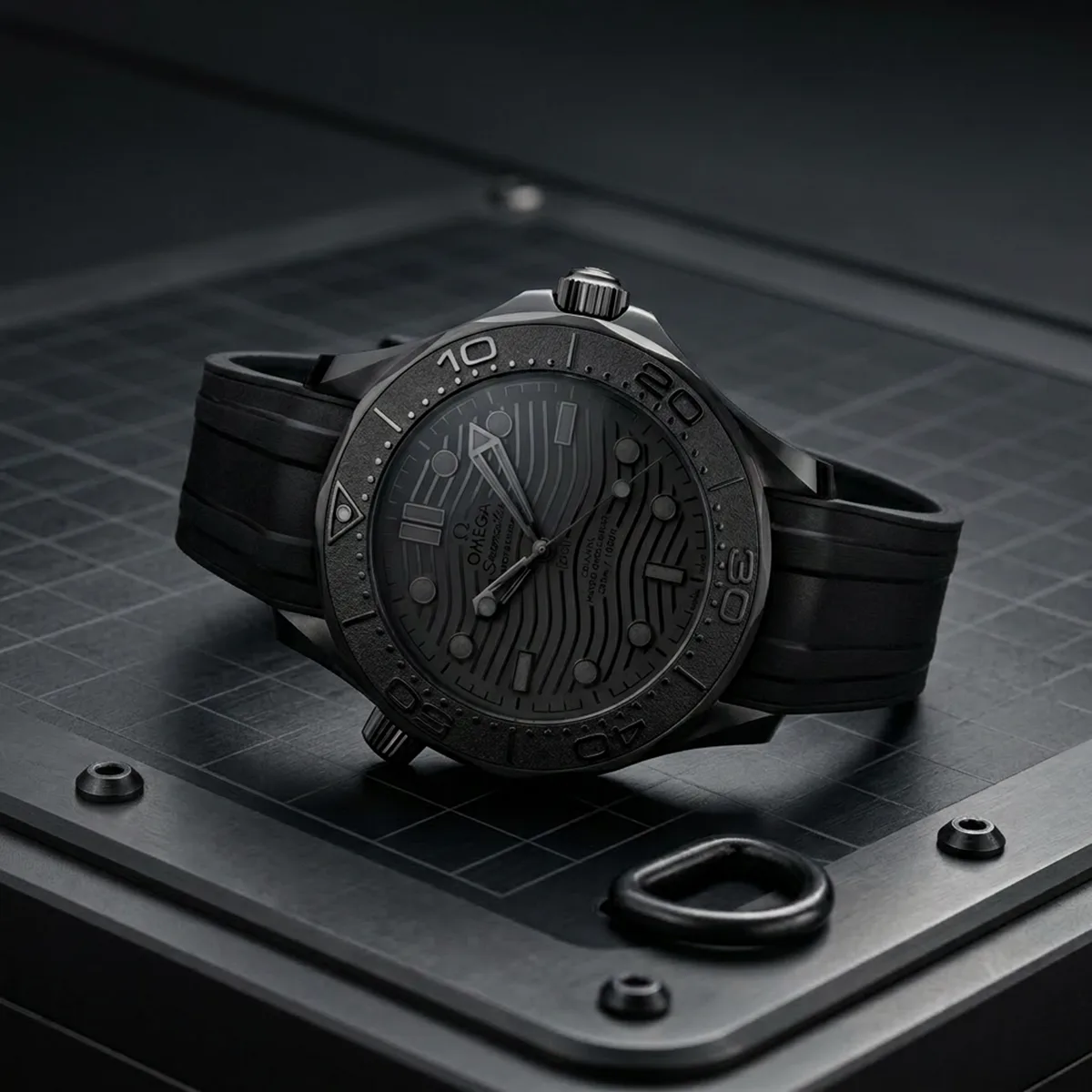 Omega Black Black Seamaster 300M Stillleben