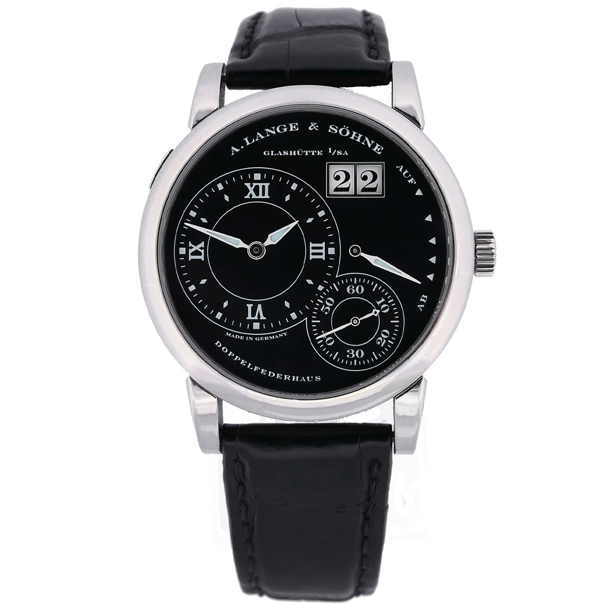 A. LANGE & SÖHNE Lange 1 Luminous Weißgold Referenz 101.029 mit schwarzem Zifferblatt