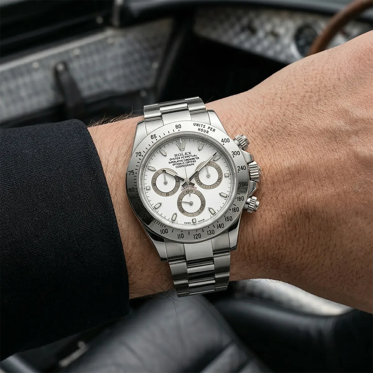 Rolex Cosmograph Daytona Referenz 116520 Z-Serie weiß NOS Wristshot