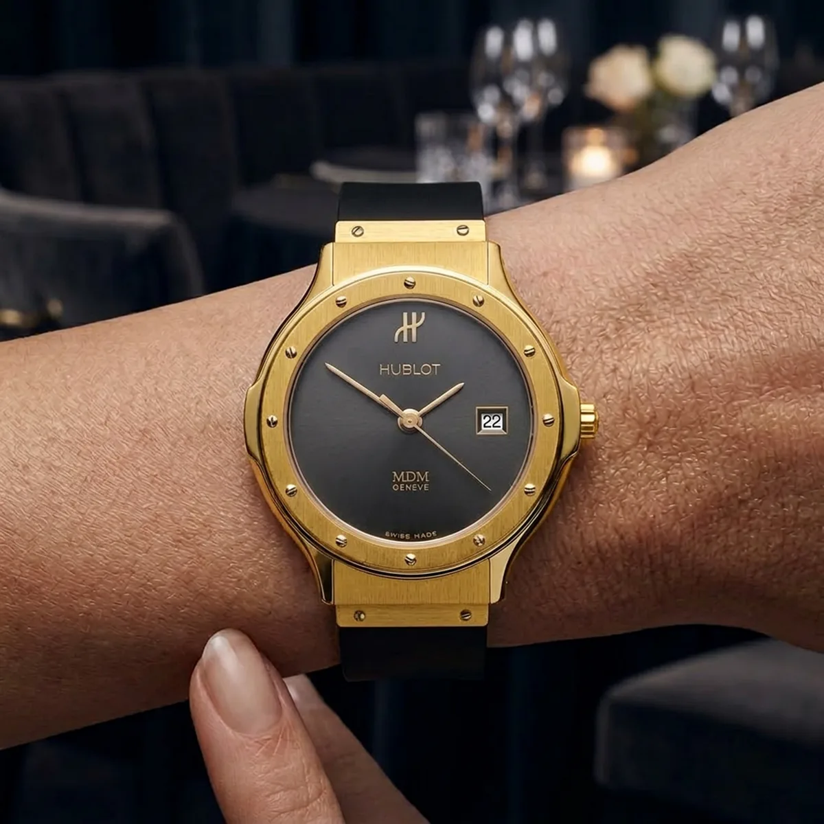 Hublot Classique 28 Yellow Gold Black 1391.3 MDM Design Wristshot