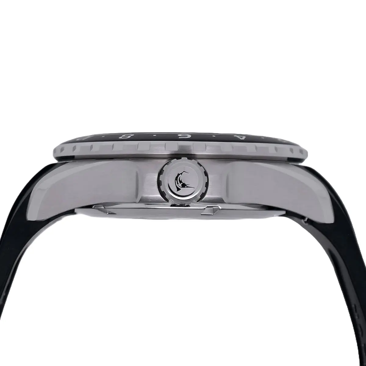 Marc & Sons GMT II Silber Schwarz MSG-008-07 verschraubte Krone Detail