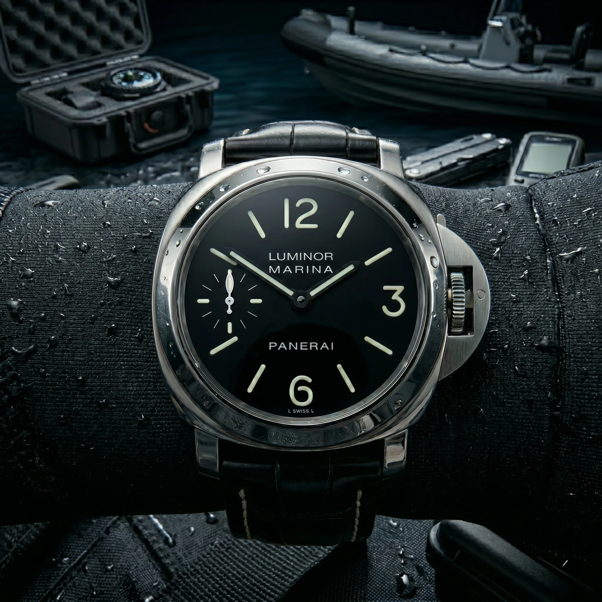 Panerai Luminor Marina Edelstahl PAM00001 L-Swiss-L Zifferblatt Wristshot