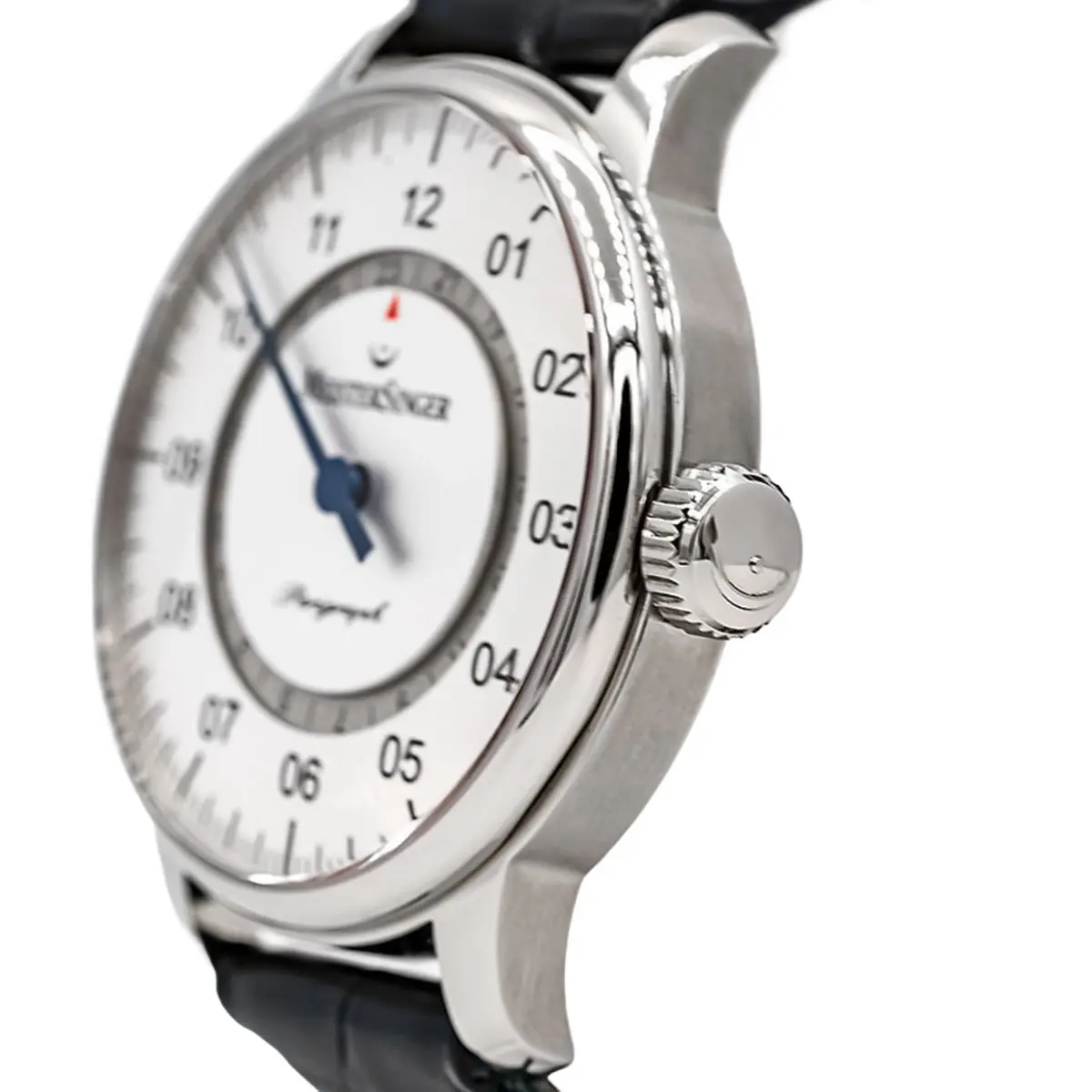 Meistersinger Edelstahlgehäuse Krone Detail