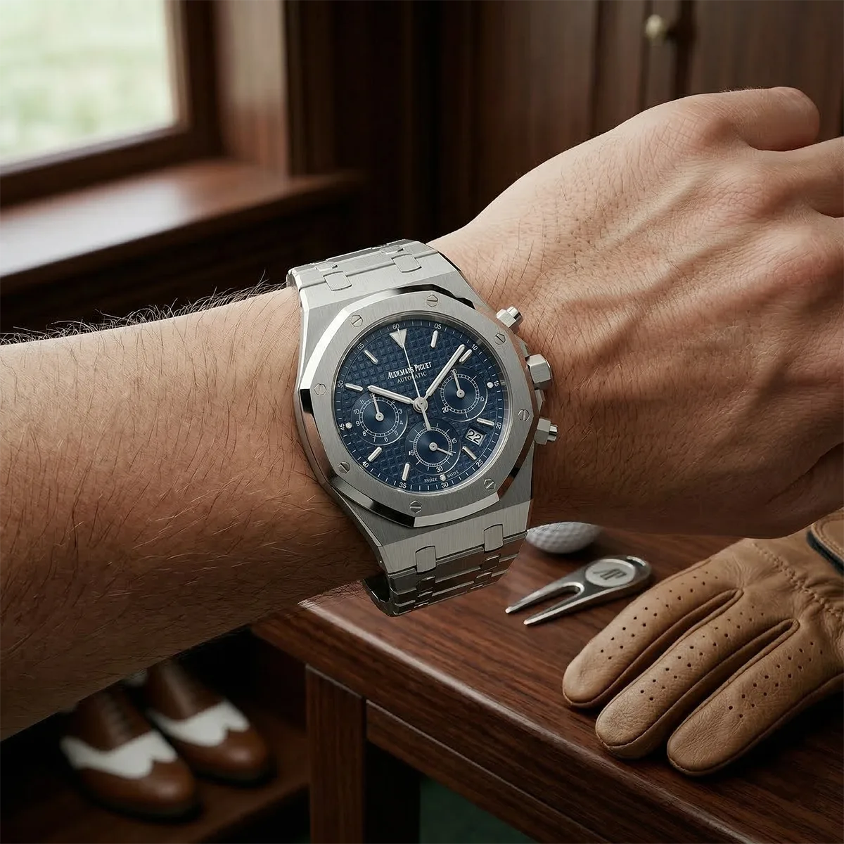 AP Royal Oak Chronograph 26300ST Blaues Zifferblatt Wristshot