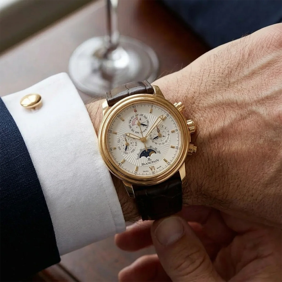 Blancpain Leman Perpetual Calendar Chronograph Yellow Gold Wristshot