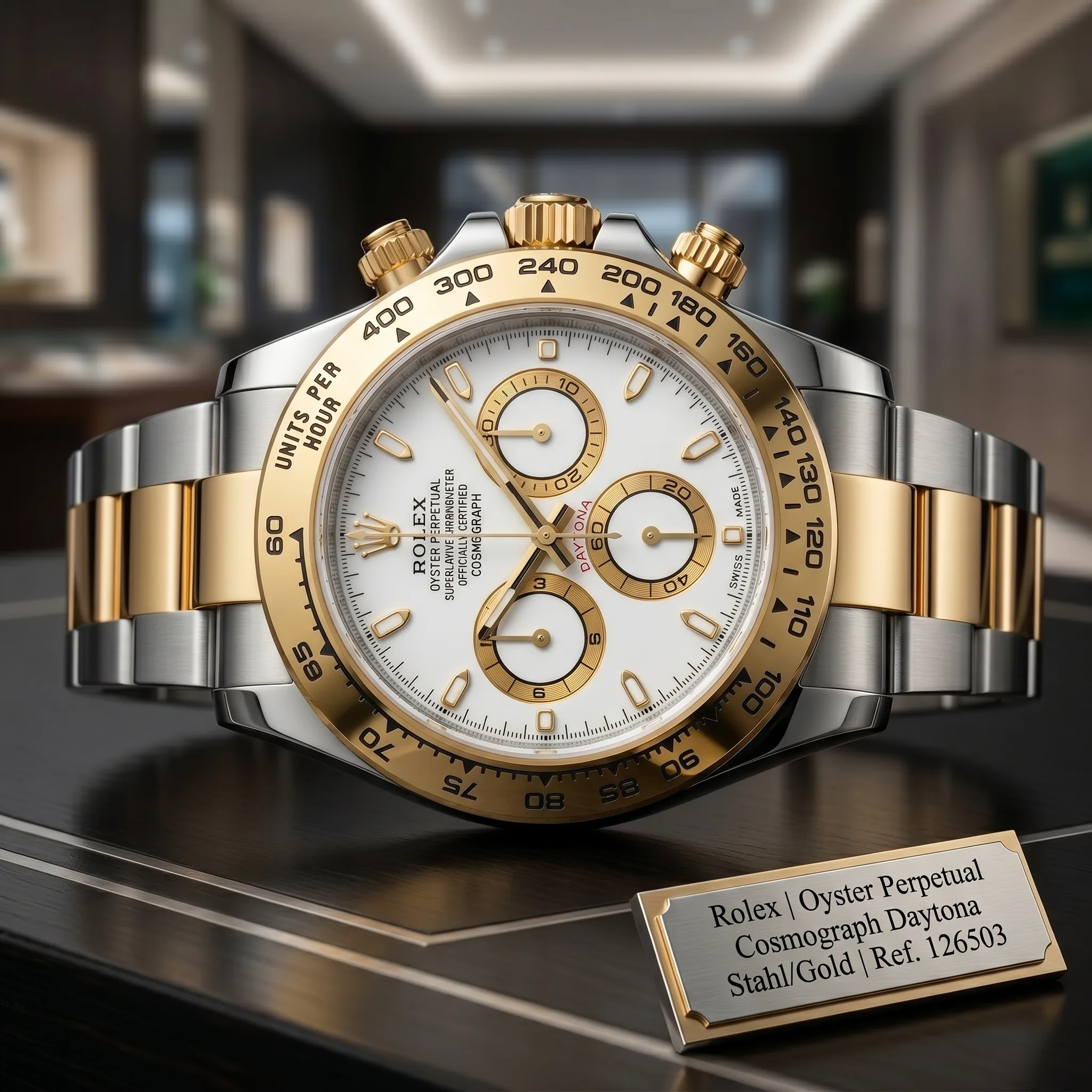 Rolex Oyster Perpetual Cosmograph Daytona Stahl/Gold 126503 Ungetragen Stillleben