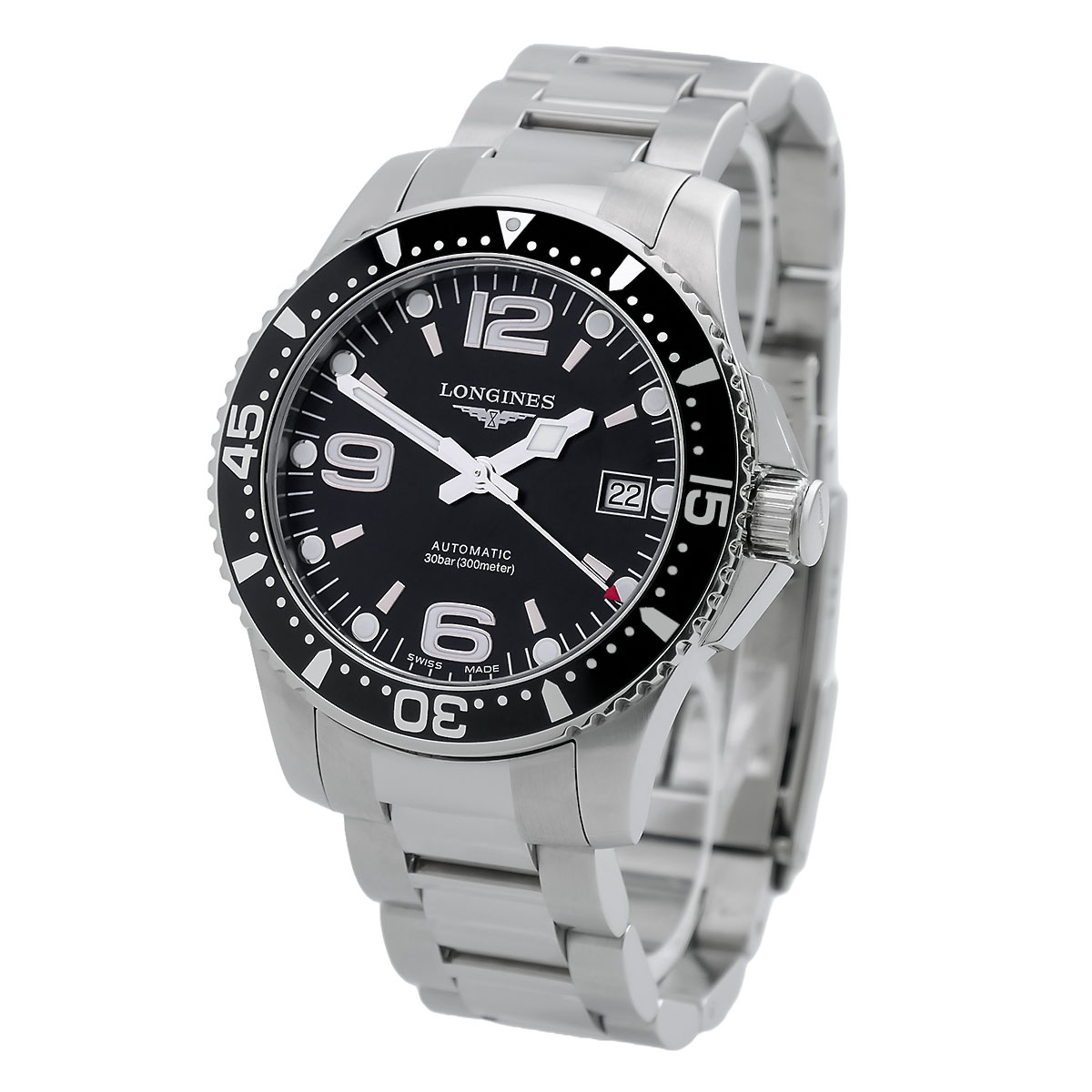 Longines HydroConquest Automatikuhr, schwarzes Zifferblatt, Edelstahl, Referenz L3.741.4.56