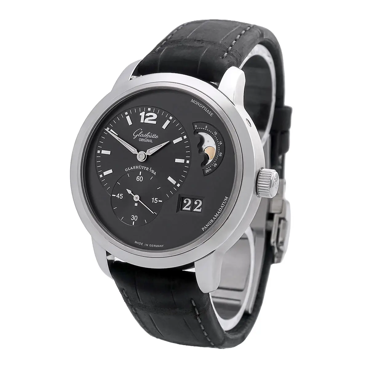 Glashütte Original PanoMaticLunar XL Edelstahl Grau 90‑02‑36‑12‑05 sehr gut rechts
