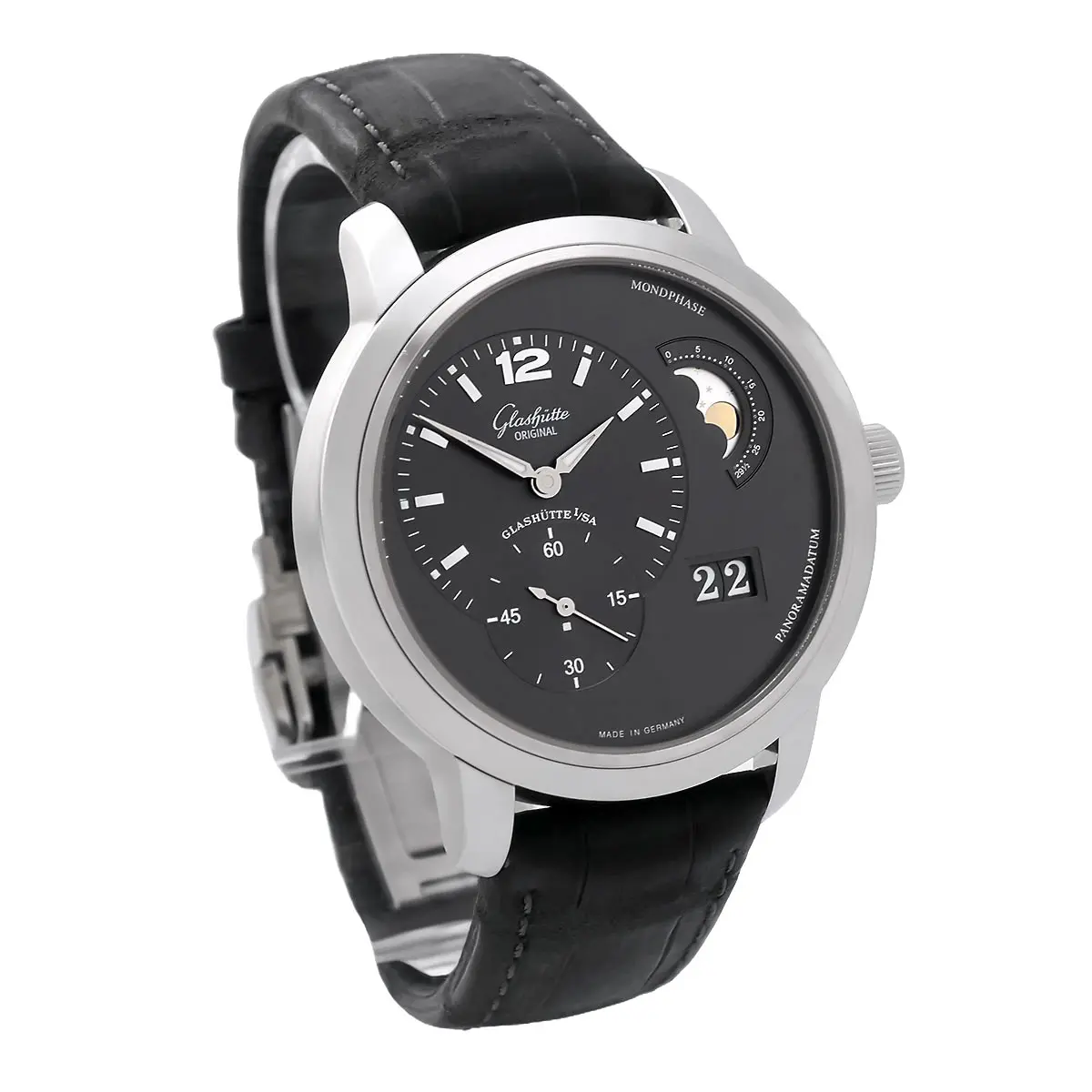 Glashütte Original PanoMaticLunar XL stainless steel gray 90-02-36-12-05 Case profile left