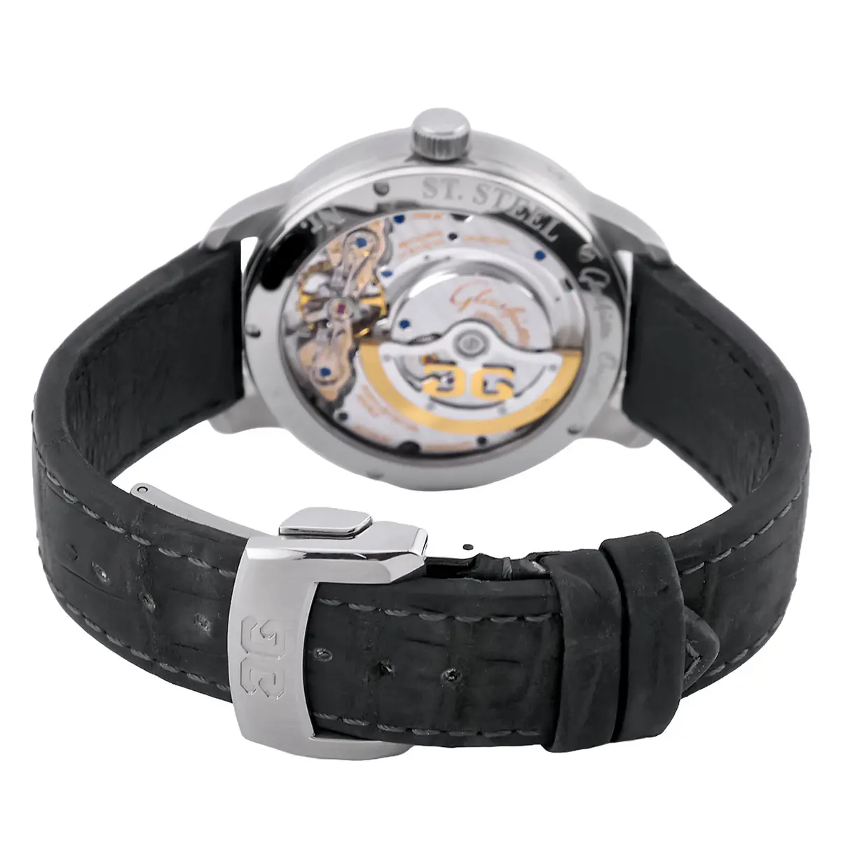 Glashütte Original PanoMaticLunar XL stainless steel folding clasp detail