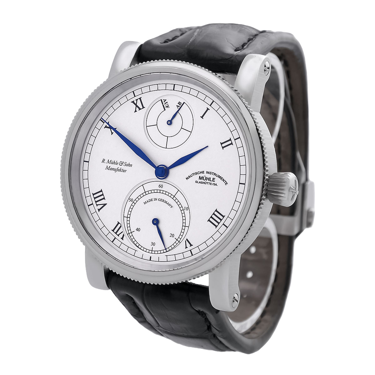 muehle-glashuette-robert-muehle-auf-ab-m1-11-15-100-lb-weisses-zifferblatt-03-2230-2 Mühle Glashütte Robert Mühle Auf/Ab Edelstahl mit weißem Zifferblatt, Referenz M1-11-15-100-LB, Full Set, Limitiert