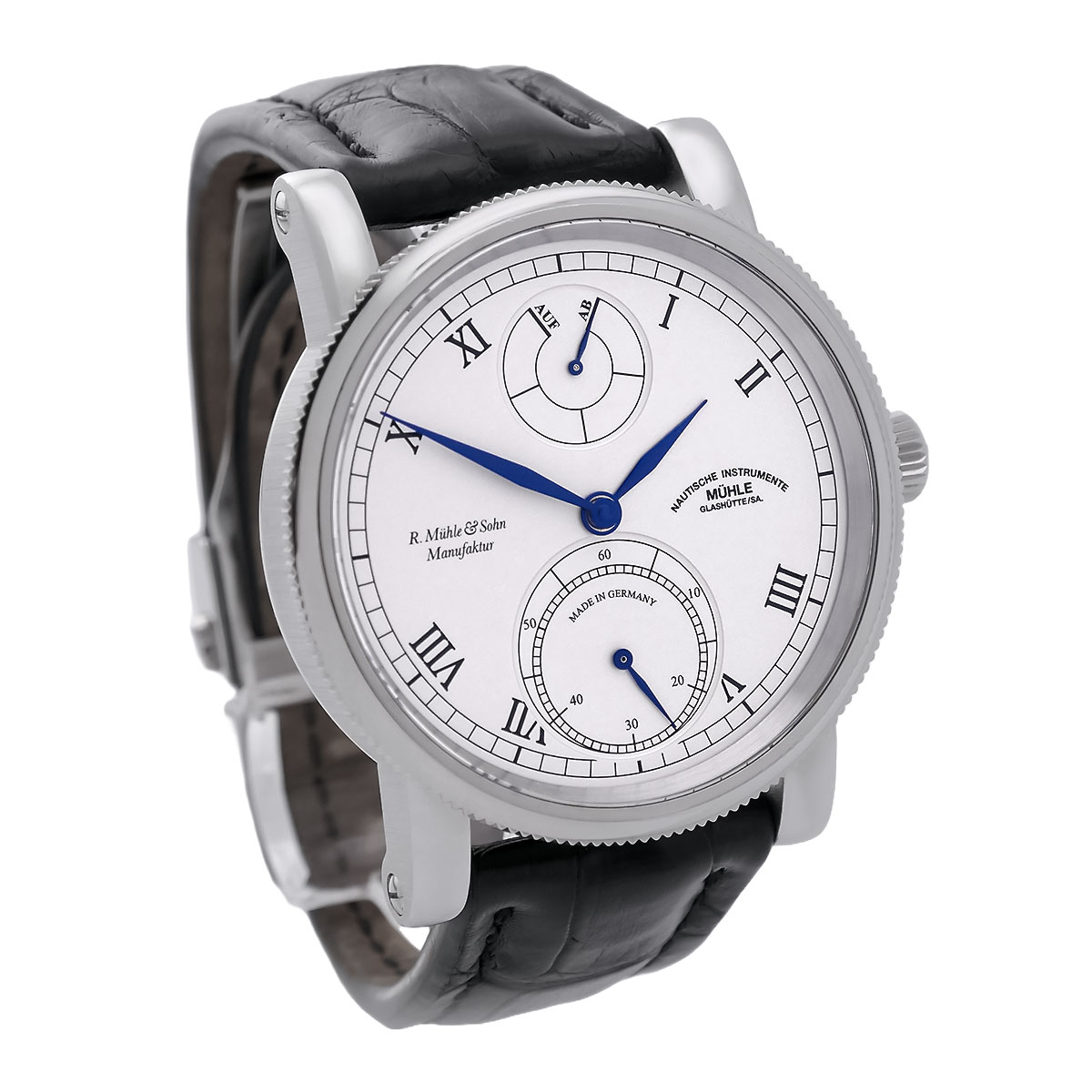 muehle-glashuette-robert-muehle-auf-ab-m1-11-15-100-lb-weisses-zifferblatt-03-2230-3 Mühle Glashütte Robert Mühle Auf/Ab Edelstahl mit weißem Zifferblatt, Referenz M1-11-15-100-LB, Full Set, Limitiert