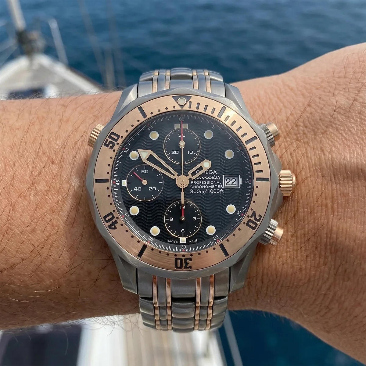 Omega Seamaster Diver 300m Titanium Tantalum Red Gold 22968000 Service 2025 Wristshot