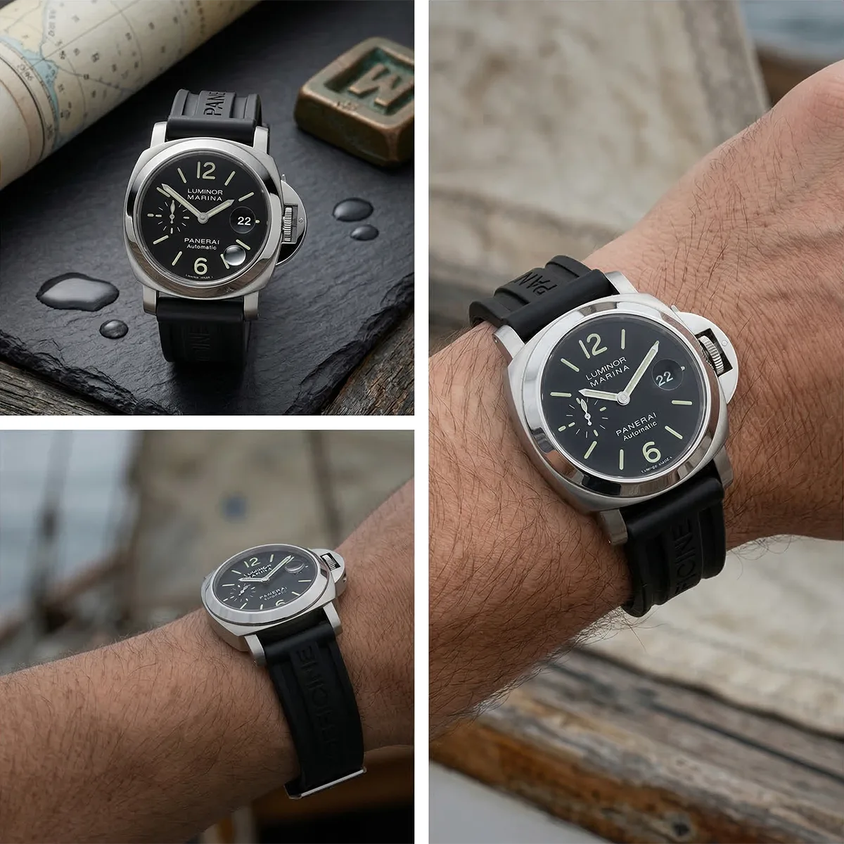 Panerai Luminor Marina Edelstahl Schwarz PAM00104 Sehr gut Composing