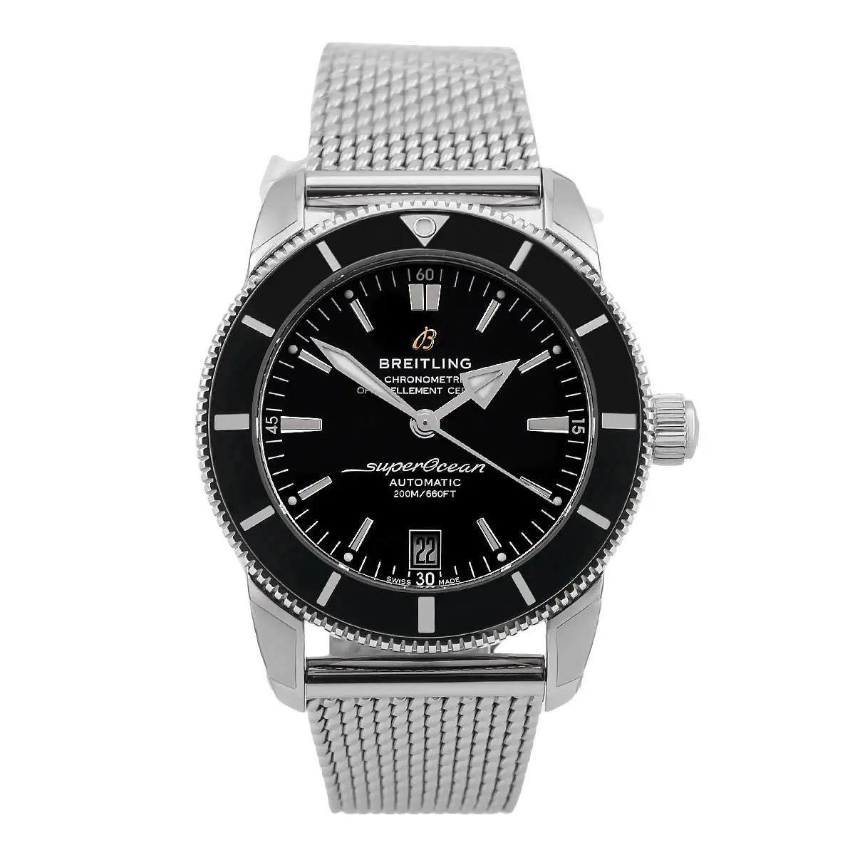 Breitling Superocean Heritage B20 42 Edelstahl Schwarz AB2010121B1A1 Ungetragen Frontale Ansicht