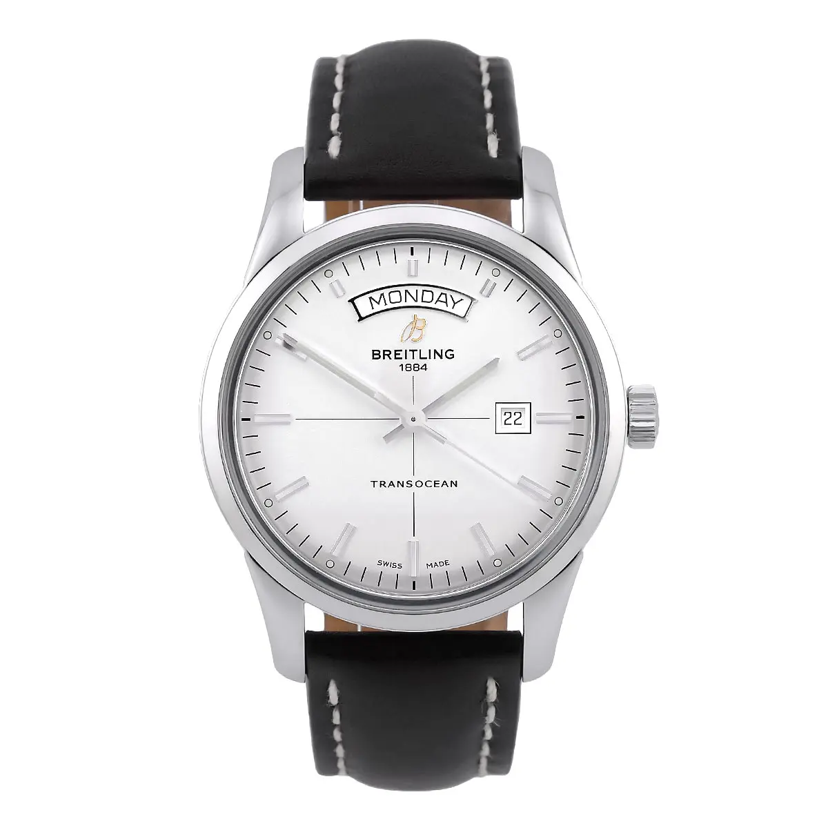 Breitling Transocean Day & Date Silber A4531012/G751 Full Set Frontalansicht