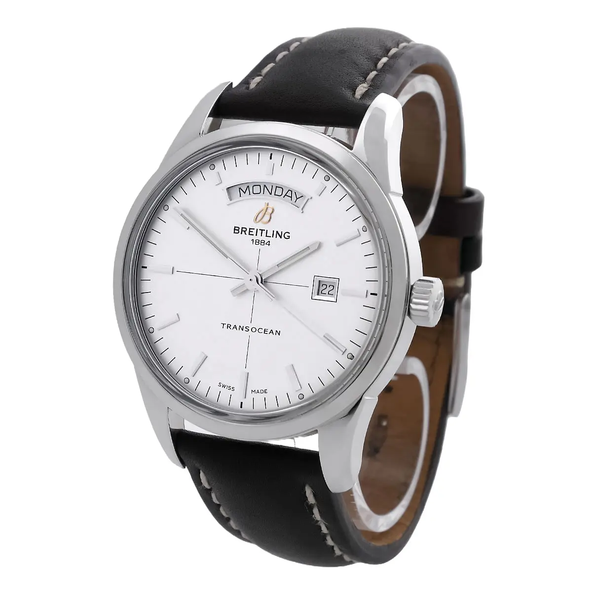 Breitling Transocean Day & Date Edelstahl A4531012/G751 Ansicht rechts versetzt