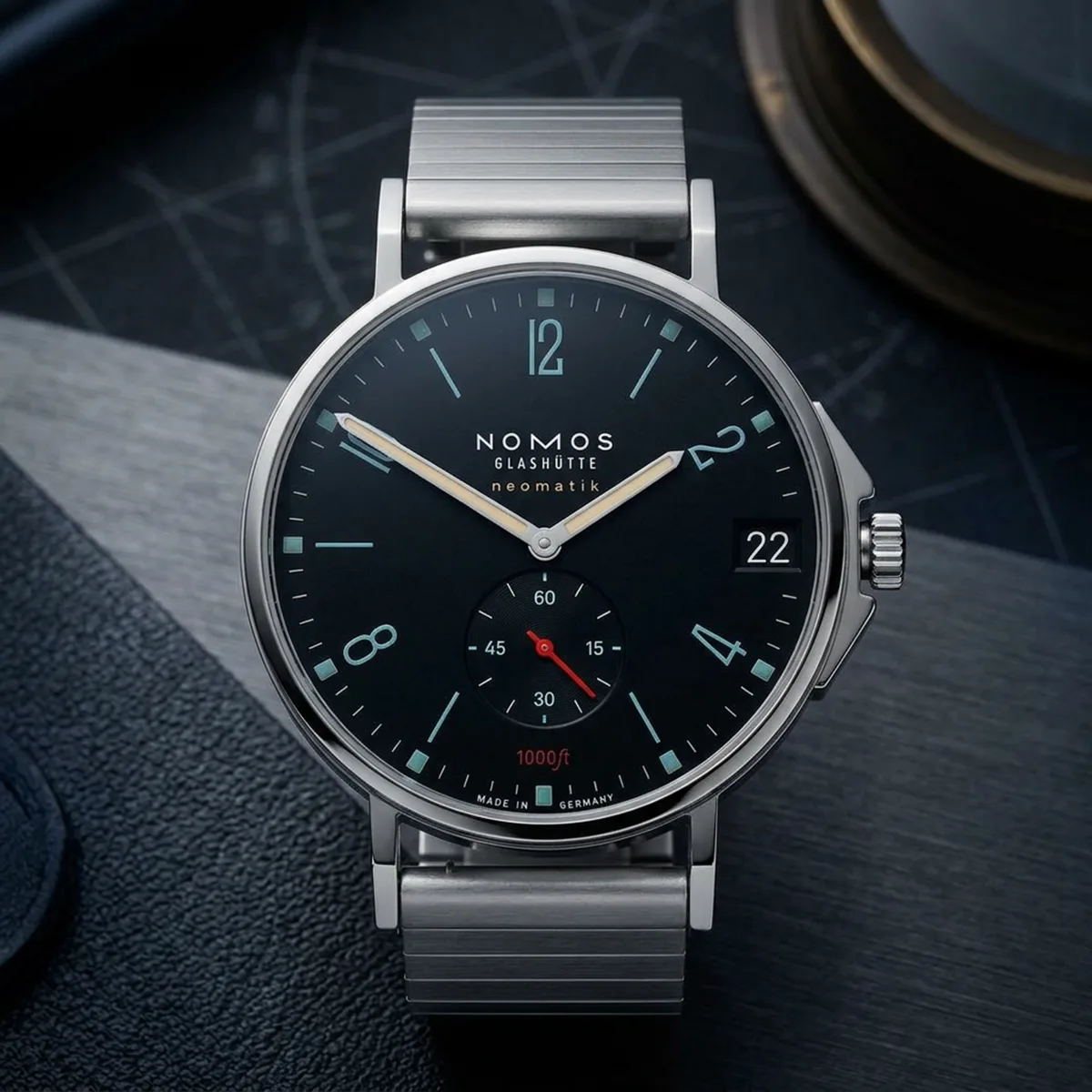 Nomos Tangente Sport Neomatik 42 Navy-Black 581 Worn Still life