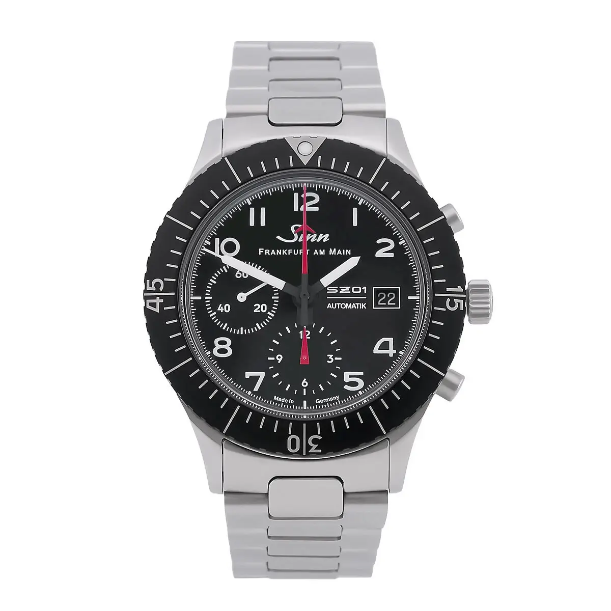 Sinn 156.1 Edelstahl Schwarz 156.030 M NOS Zifferblattansicht