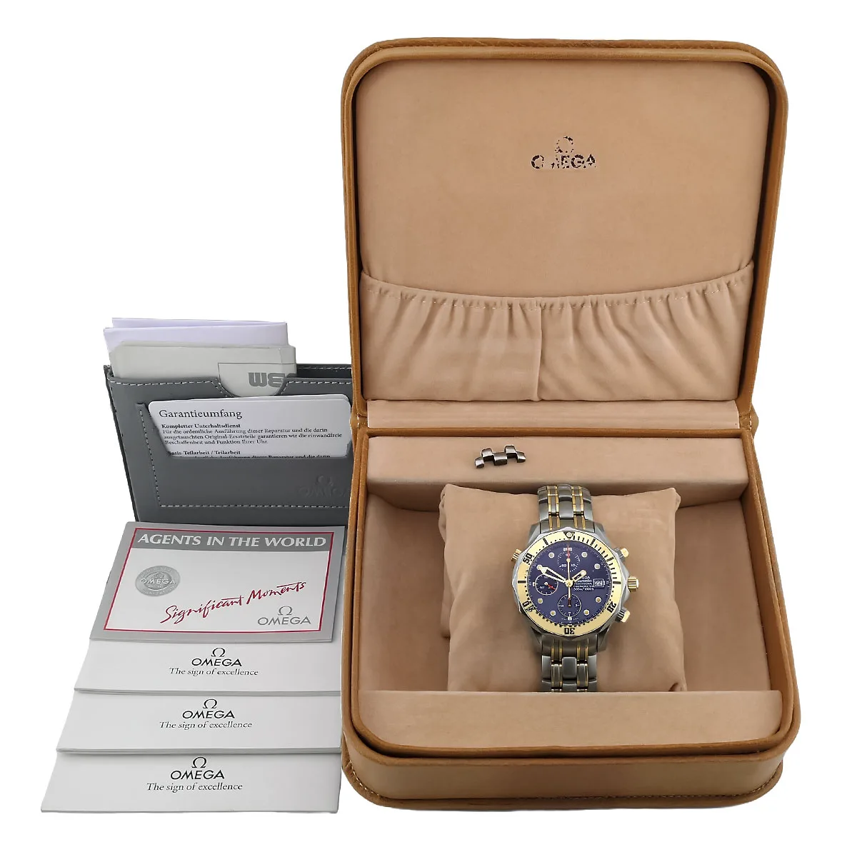Omega Seamaster Diver 300m Chronograph Titan Gelbgold 22978000 Service 2023 Zubehör