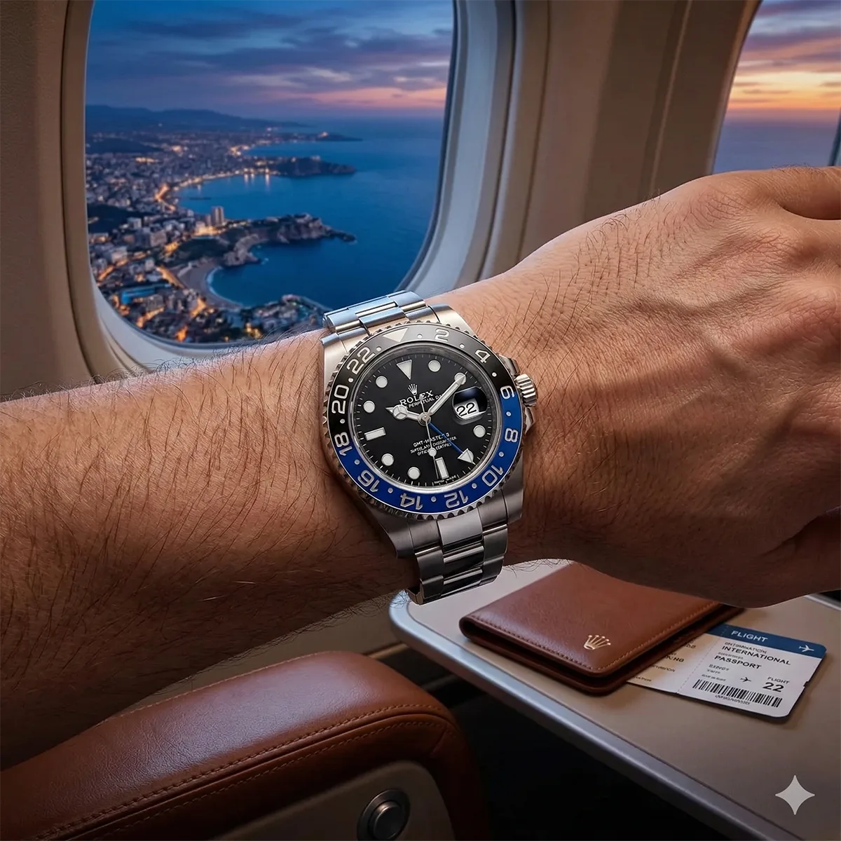 Rolex GMT-Master II Batman Edelstahl 904L 116710BLNR ungetragen Full Set Wristshot