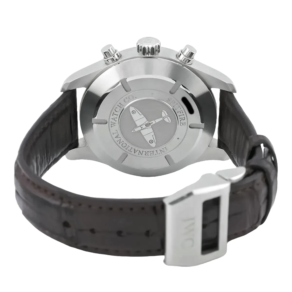 IWC Spitfire Chronograph Flyback Edelstahl Ardoise IW387802 sehr guter Zustand Gehäuseboden Gravur