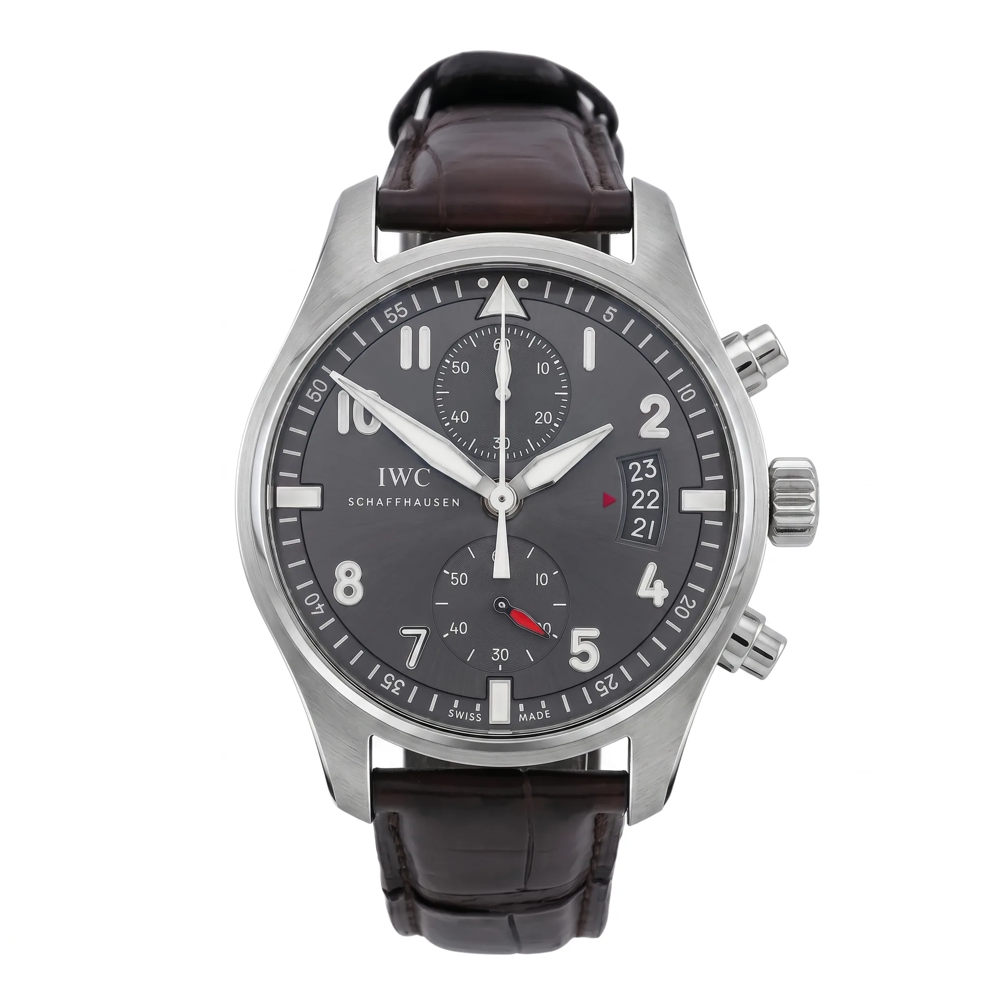 IWC Spitfire Chronograph Flyback Stainless Steel Slate IW387802 very good condition front view
