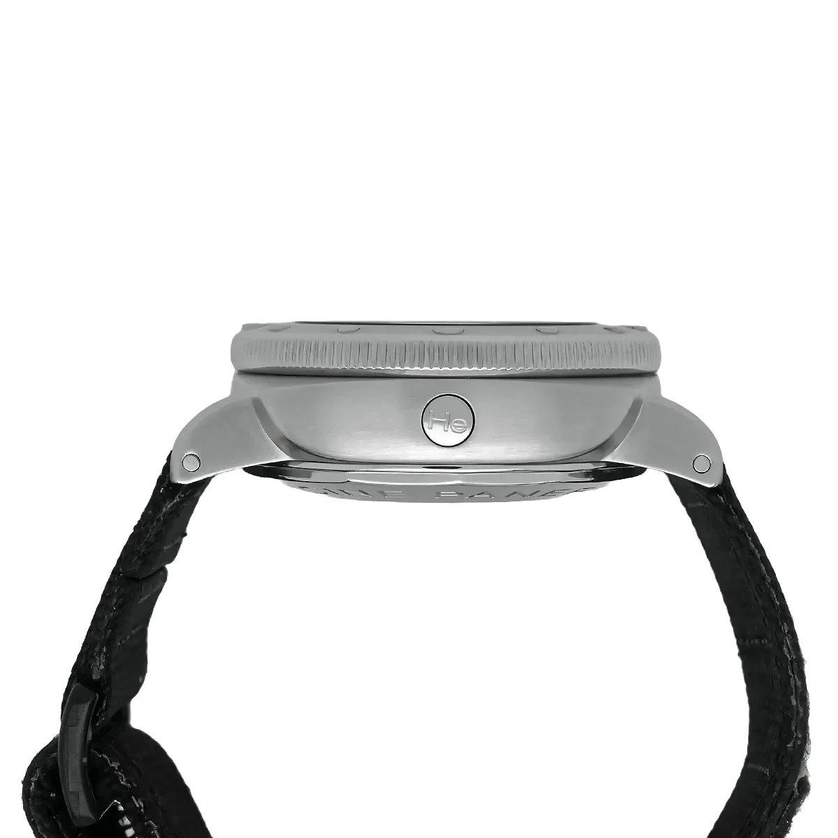 Panerai Luminor 1950 Submersible Edelstahl Schwarz PAM00243 Sehr gut Flanke mit Heliumventil