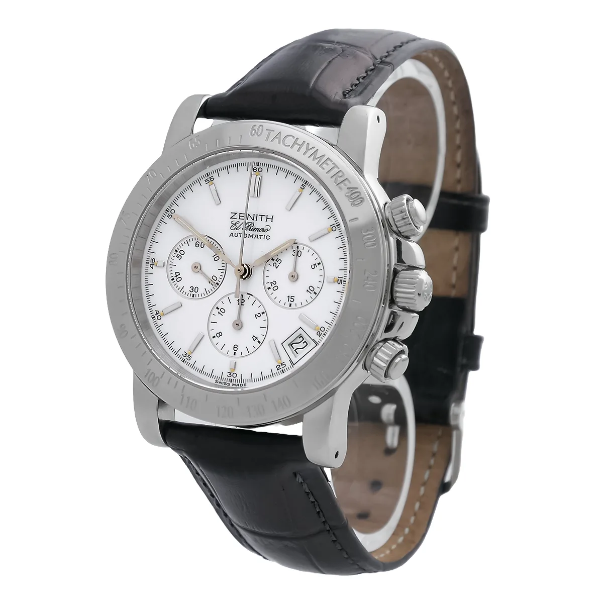 Zenith Rainbow Edelstahl schwarz 02.0350.400 sehr guter Zustand Gehäuseseite rechts