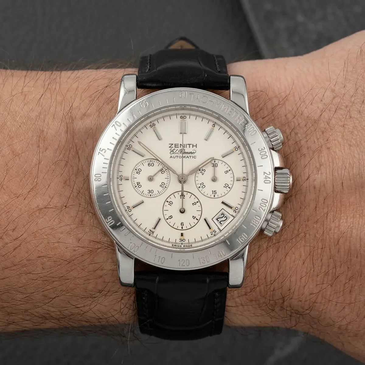 Zenith Rainbow Edelstahl schwarz 02.0350.400 sehr guter Zustand Wristshot