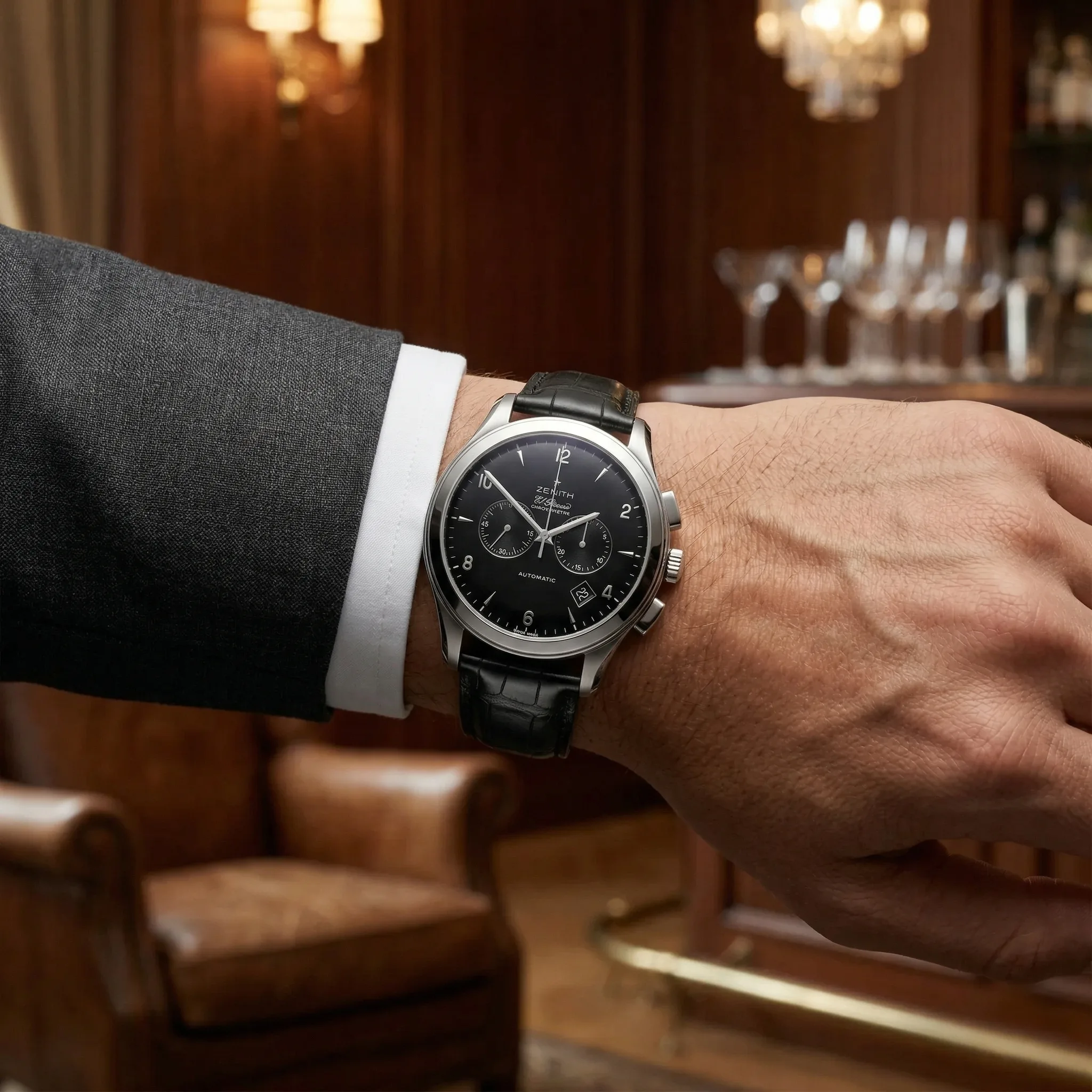 Zenith Class El Primero Edelstahl Schwarz 03.0520.4002 sehr guter Zustand Wristshot