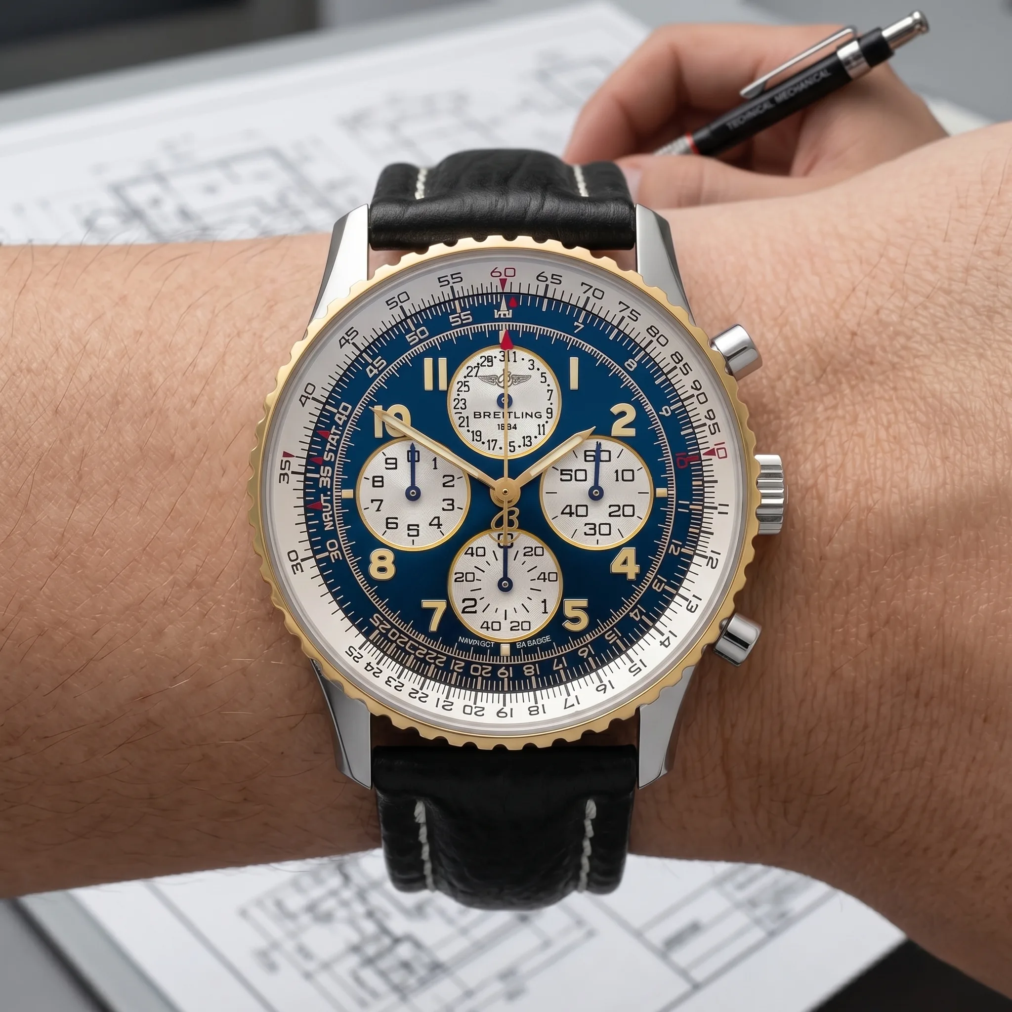 Breitling Navitimer Airborne Bicolor D33030 Gut Getragen Wristshot