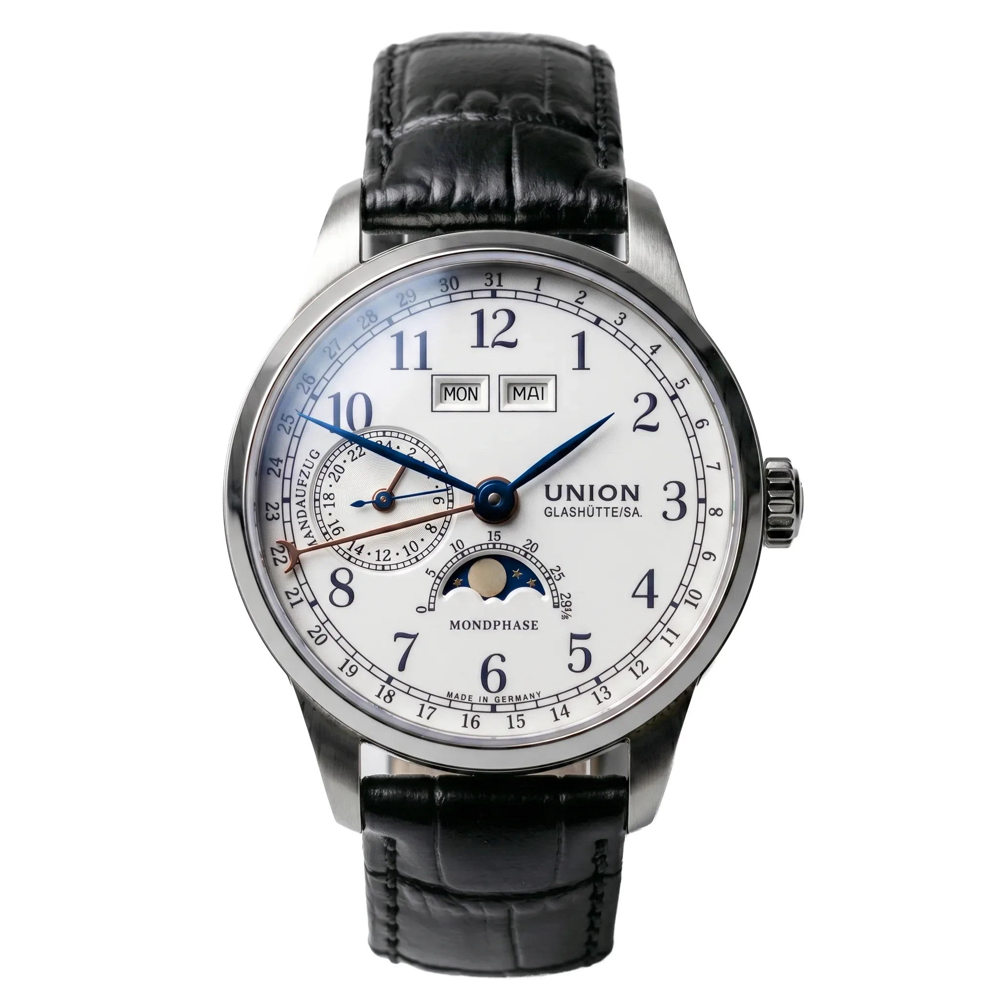Union Glashütte 1893 Johannes Dürrstein Edelstahl D007.458.16.017.00 sehr gut Front