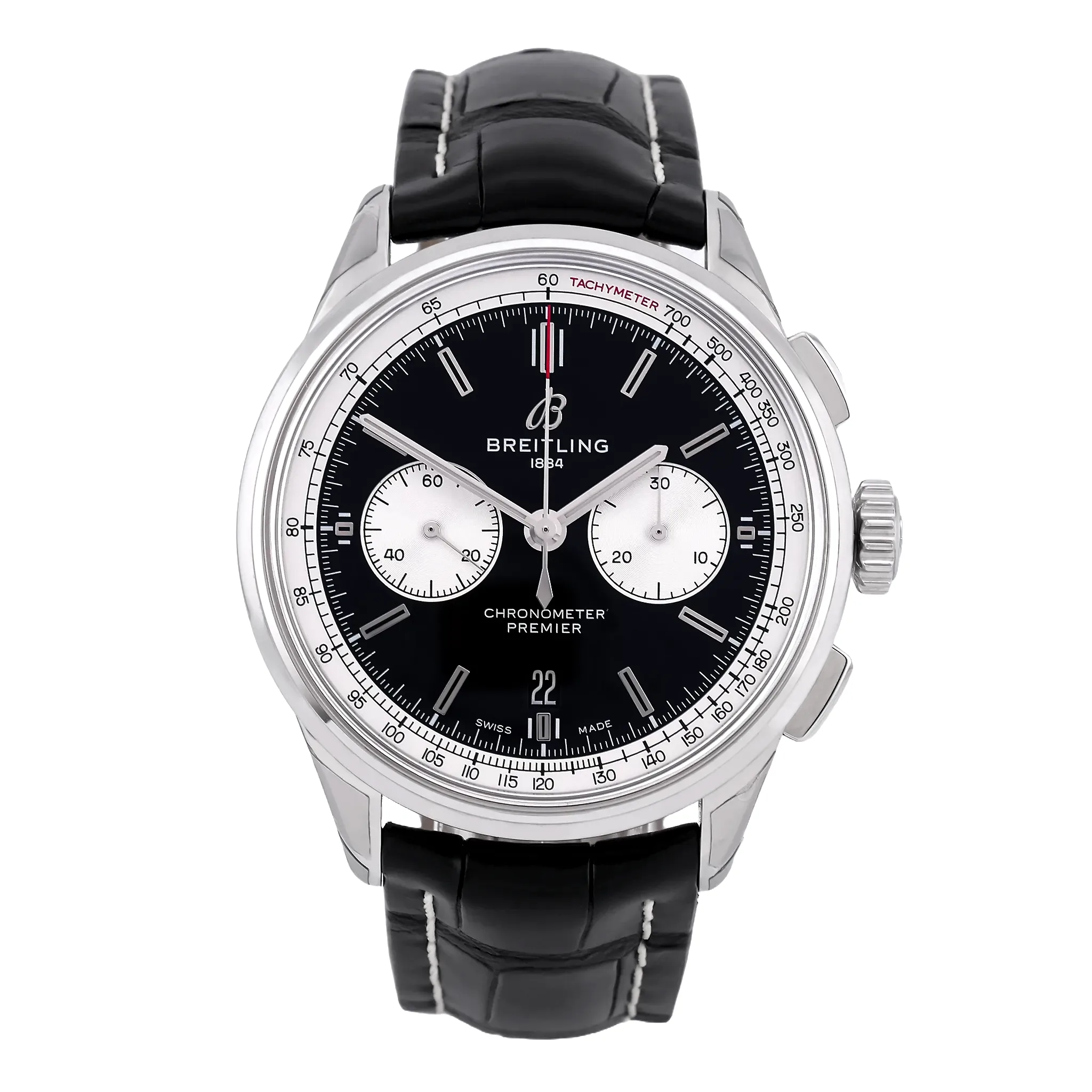 Breitling Premier B01 Chronograph 42 Edelstahl Reverse-Panda-Zifferblatt AB0118371B1P2 neuwertig Frontansicht