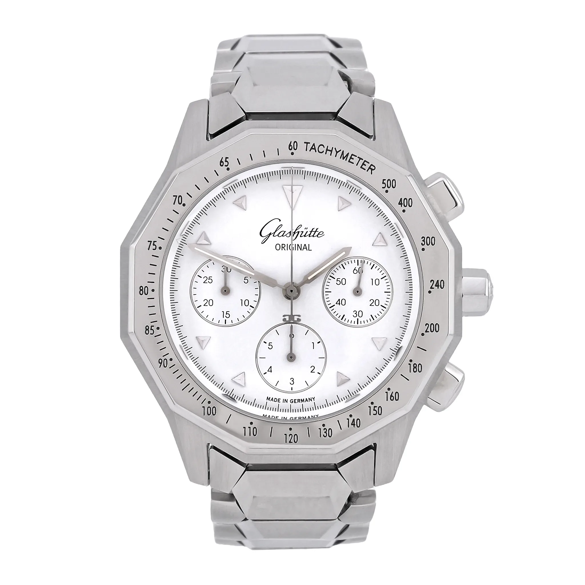 Glashütte Original Senator Sport Chronograph Edelstahl 10-66-18-10-04 sehr guter Zustand, Frontansicht