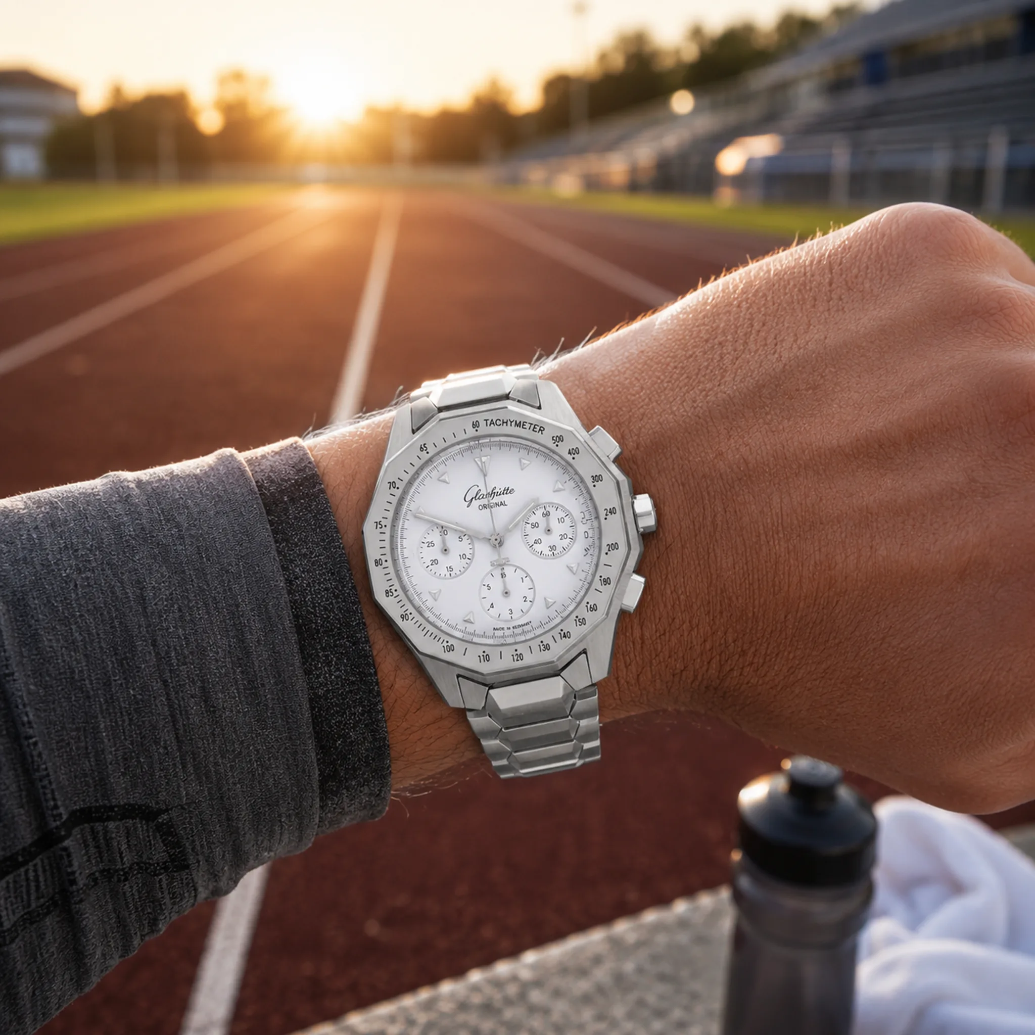 Glashütte Original Senator Sport Chronograph Edelstahl 10-66-18-10-04, am Handgelenk getragen, Wristshot