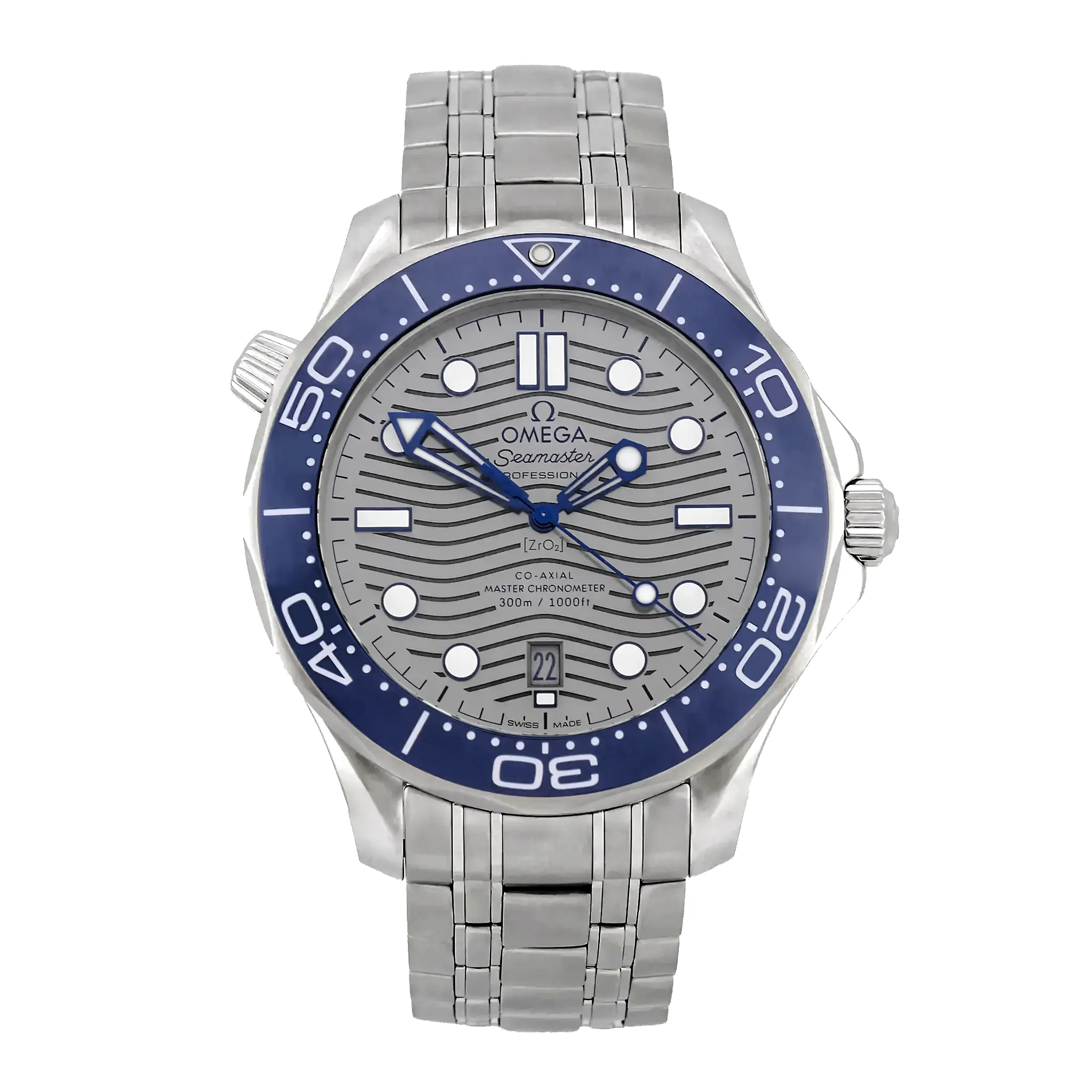 OMEGA Seamaster Diver 300M graues Wellenzifferblatt 210.30.42.20.06.001 sehr guter Zustand Frontansicht