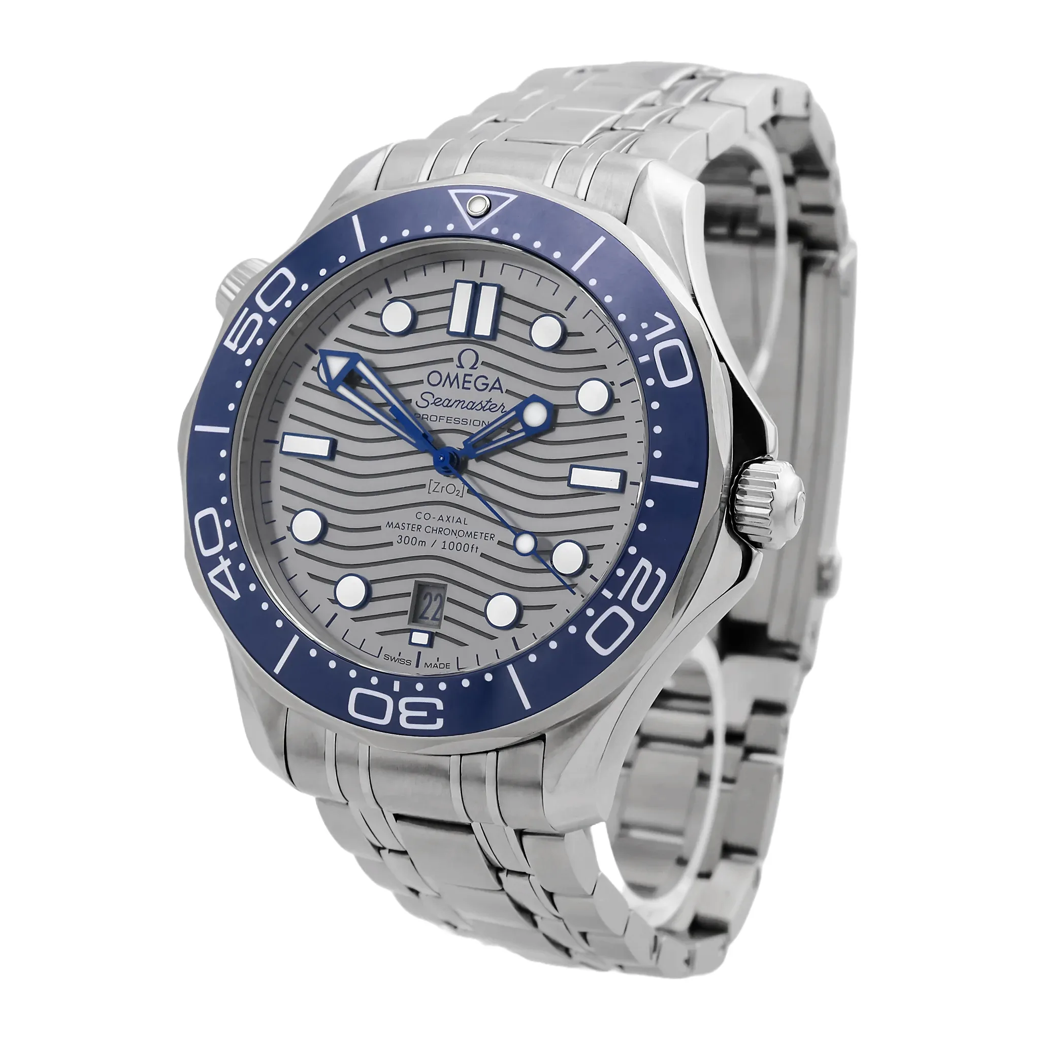 OMEGA Seamaster Diver 300M blaue Keramiklünette 210.30.42.20.06.001 sehr guter Zustand Seitenansicht rechts